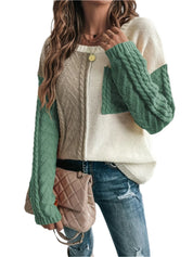 Monique - Damen Casual Drop Shoulder Langarm-Pullover mit Farbe Block Kabel stricken Aran für Herbst und Winter