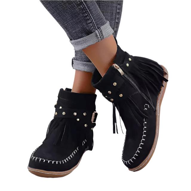 Rabia - Warme Stiefel mit Fransen im Vintage-Stil