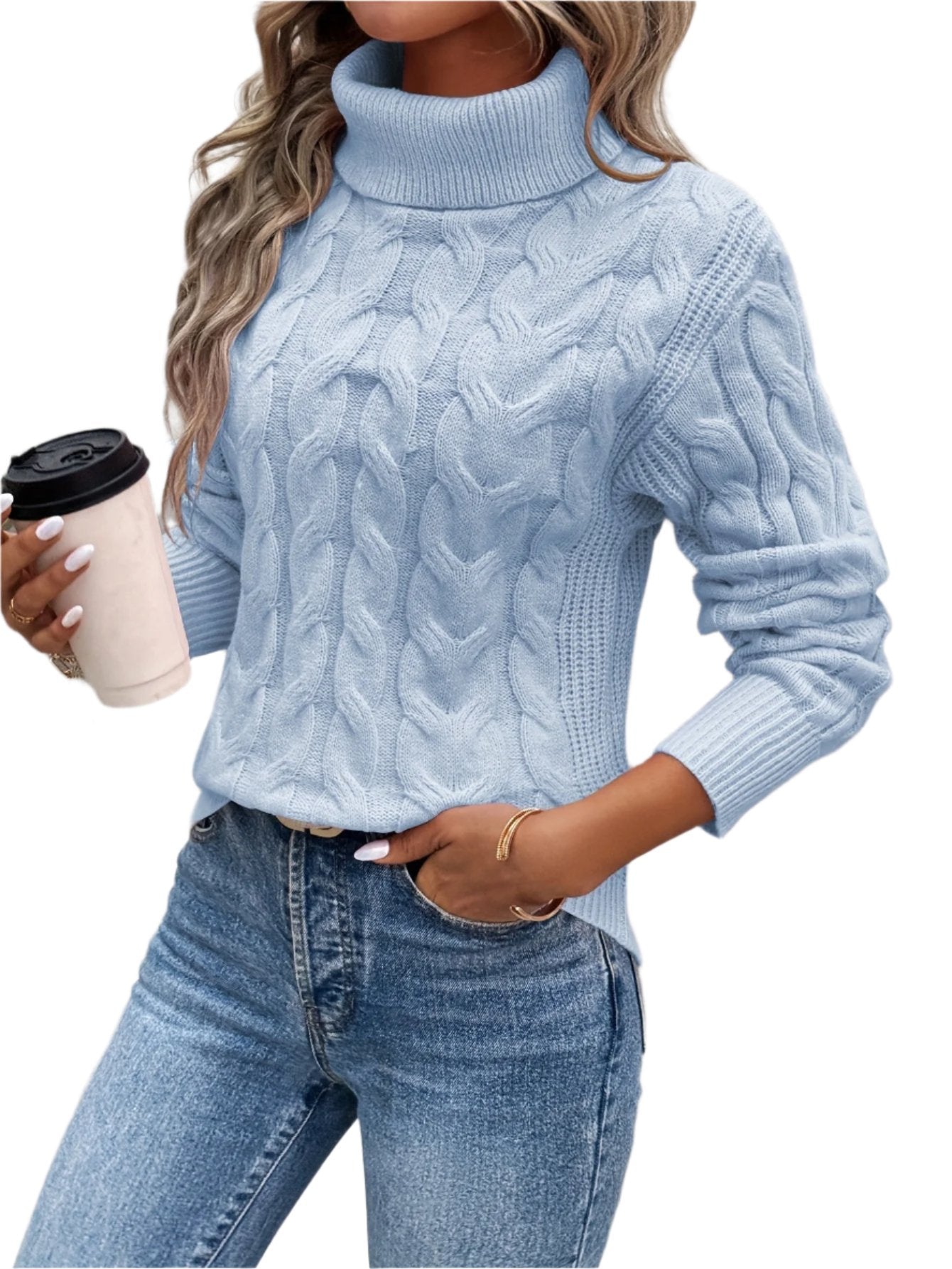 Fiorella - Rollkragenpullover mit gestricktem Zopfmuster