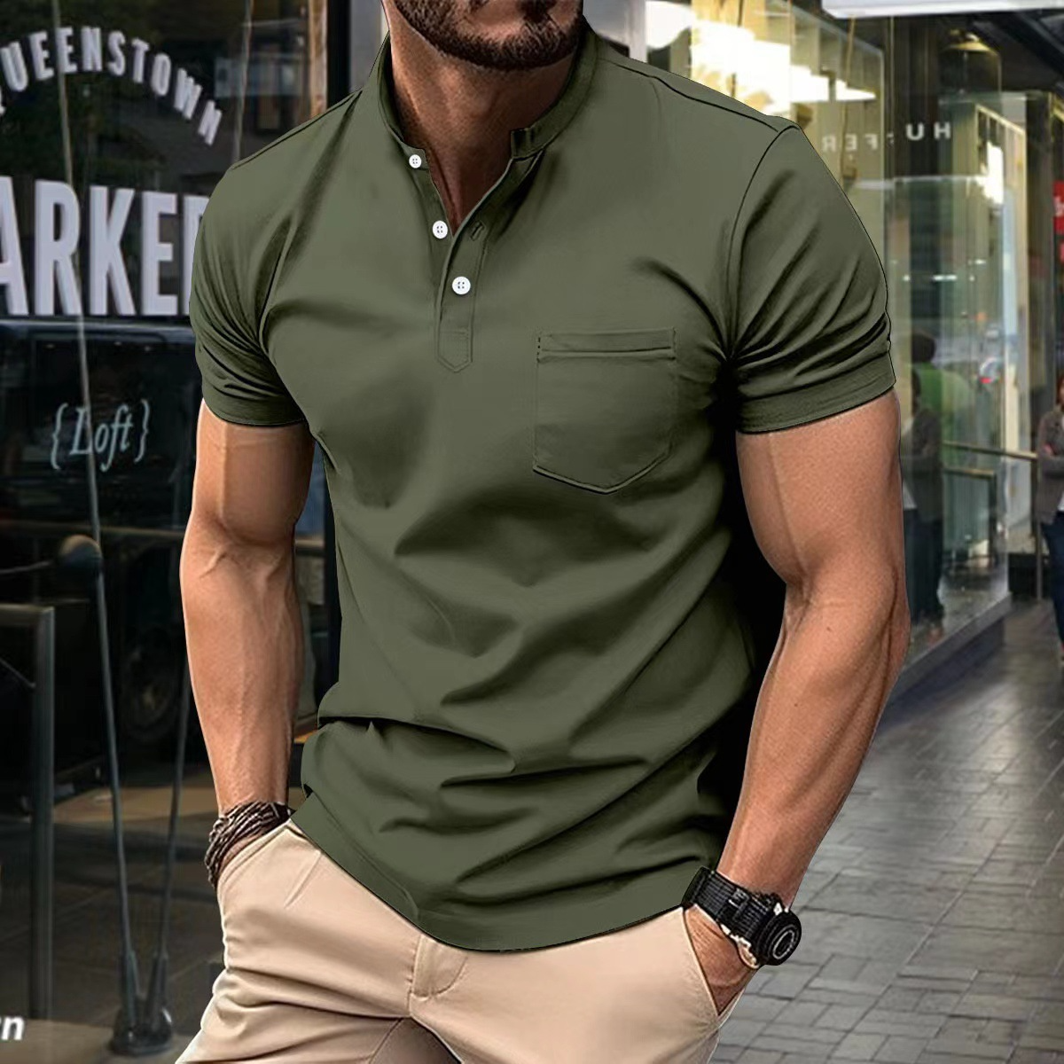 Luis - Elegantes Herren-Polo mit halbem Kragen