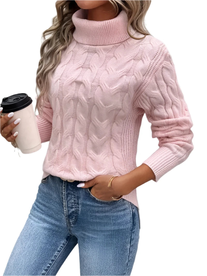 Fiorella - Rollkragenpullover mit gestricktem Zopfmuster