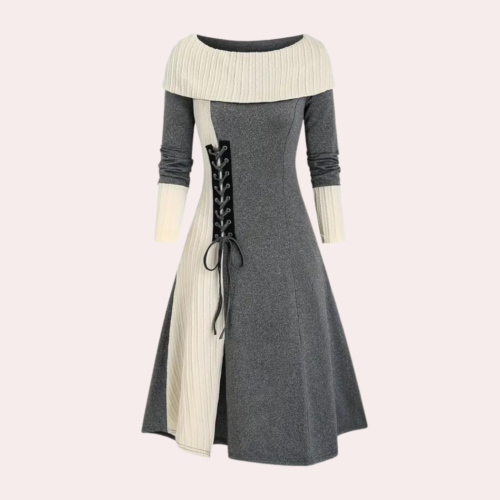 Lokrina - Zweifarbiges Kleid mit langen Ärmeln für Damen