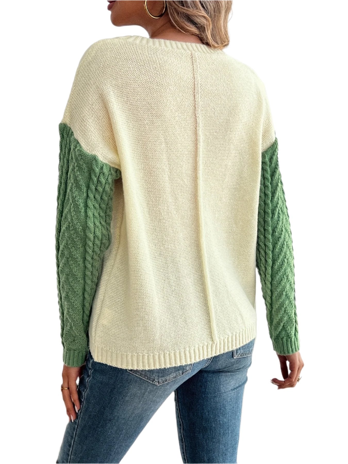 Monique - Damen Casual Drop Shoulder Langarm-Pullover mit Farbe Block Kabel stricken Aran für Herbst und Winter