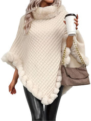 Marilyn - Winterponcho mit Details aus Kunstfell